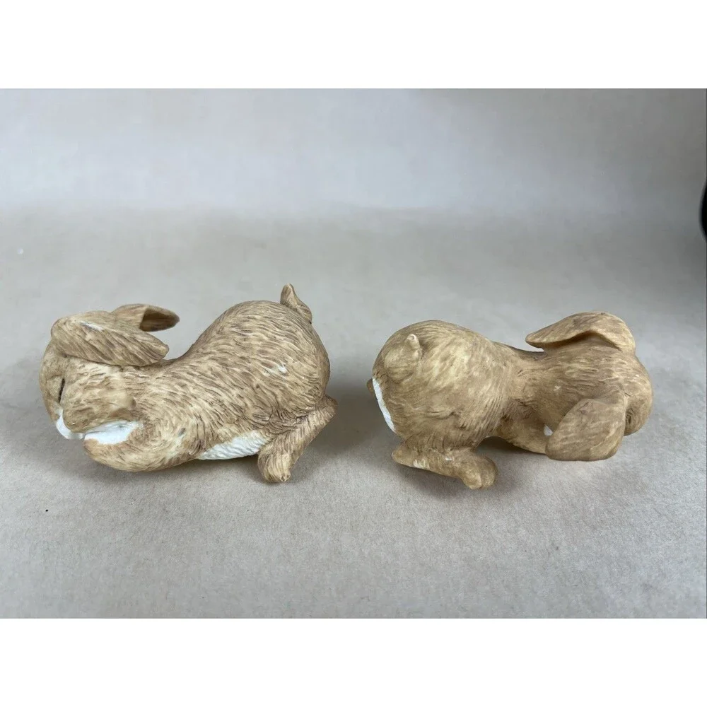Lot Of 5 Vintage Small Resin Bunny Rabbit Brown‎ White Cute Easter Decor EUC